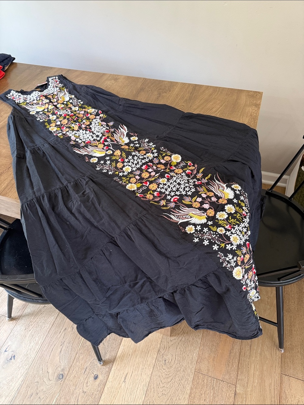 Free People Black Maxi Dress with Multicolor Floral Embroidery - Picture 3 of 3